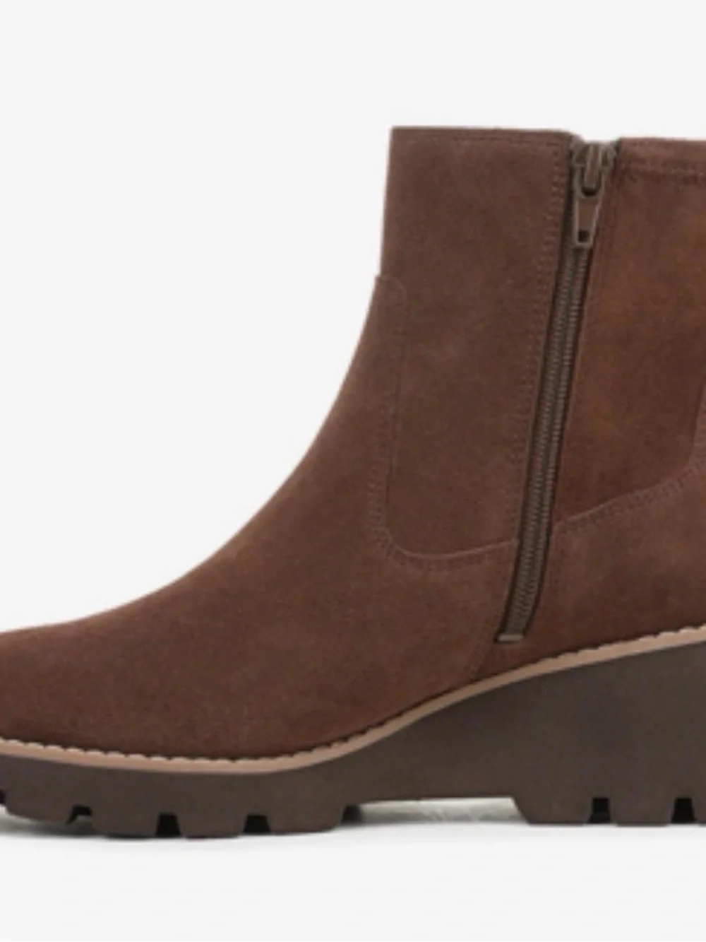 Vionic Ariana Brown Suede Wedge Ankle Boots Women’s 11 EU 42 Zip Comfort